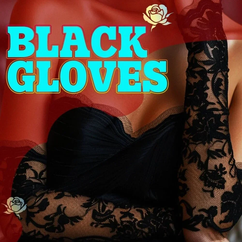 Women's Dazzling Rhinestone Fabric Fingerless Black Formal Long Gloves Style